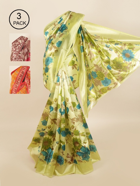 

Pothys Pack of 3 Ethnic Motifs Jute Silk Sarees, Green