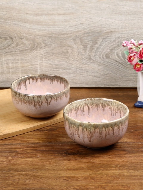 

Aapno Rajasthan Pink & Olive Green 2 Pieces Textured Ceramic Glossy Bowls