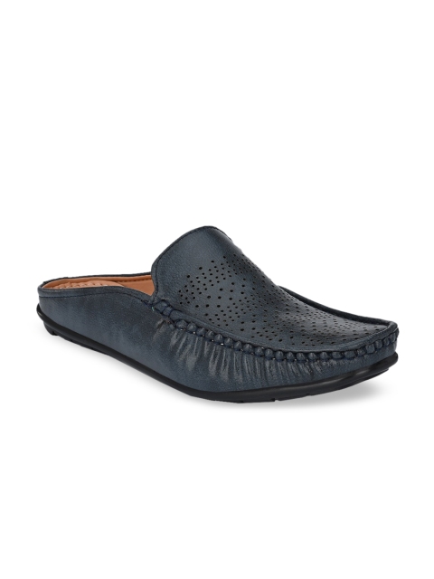 

Provogue Men Navy Blue Perforated Slip-On Loafers