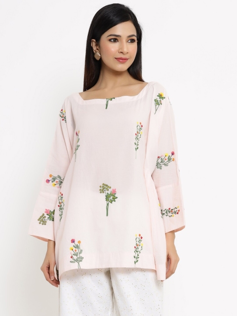 

VRISA Women Pink Floral Sweetheart Neck A-Line Top