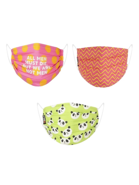 

LIVE IT SAFE Adults Pack Of 3 Printed 4-Ply Reusable Cotton Masks With Nano Technology, Pink