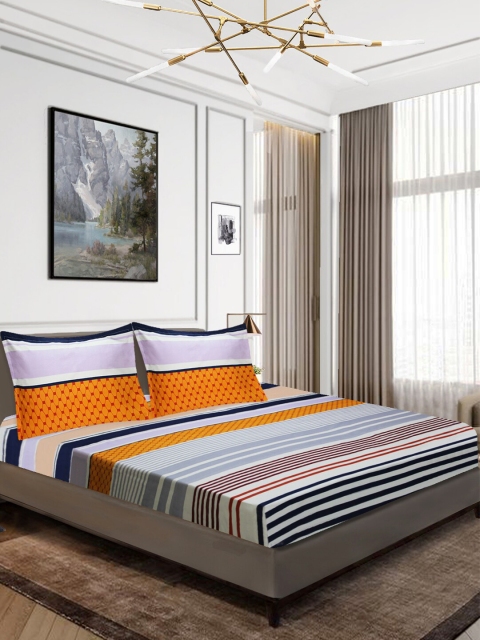 

Aura Multicoloured Striped 160 TC Queen Bedsheet with 2 Pillow Covers, Multi