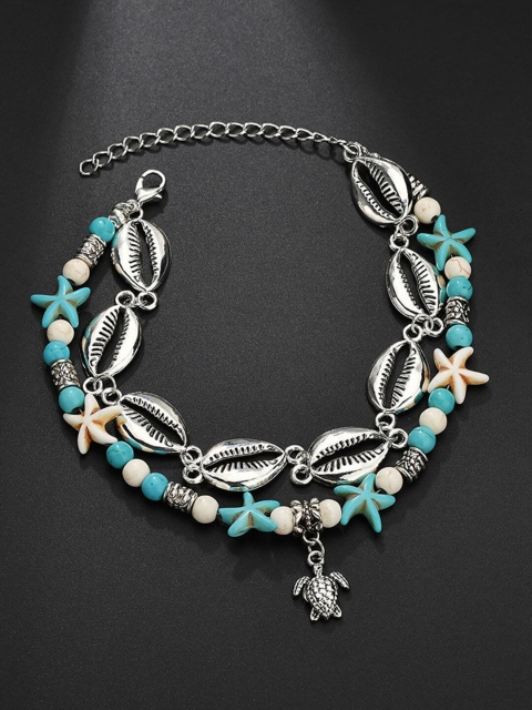 

YoungWildFree Green & Silver-Plated Oxidized Anklet