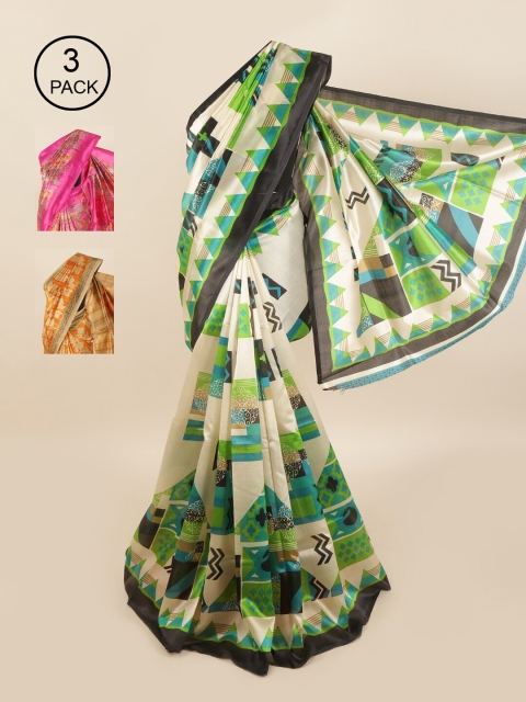 

Pothys Pack of 3 Ethnic Motifs Jute Silk Sarees, White
