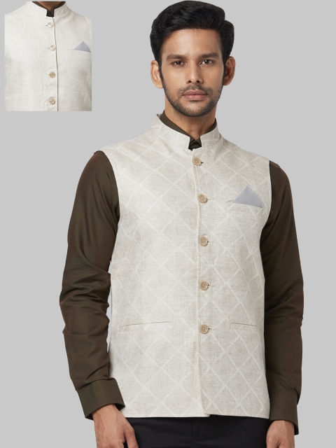 

Park Avenue Men Cream-Coloured Printed Reversible Waistcoat