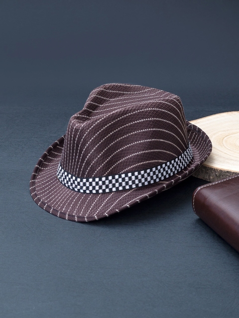 

Golden Peacock Boys Brown & White Striped Tear Drop Shaped Fedora Hat