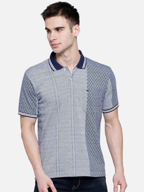 

Monte Carlo Men Blue Printed Polo Collar T-shirt