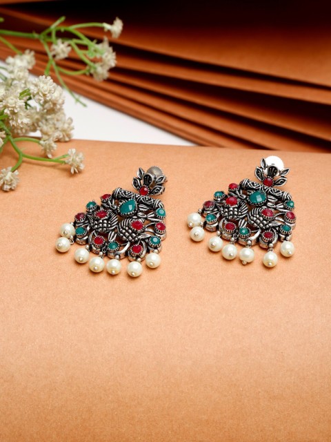 

NEUDIS Silver-Toned Floral Drop Earrings
