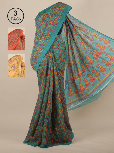 

Pothys Pack Of 3 Cotton Blend Saree, Blue