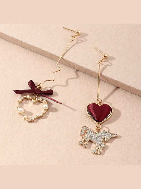 

YoungWildFree Gold-Plated & Maroon Contemporary Drop Earrings