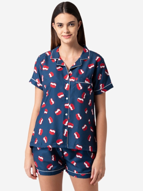 

Bellofox Women Blue & Red Printed Cotton Night suit