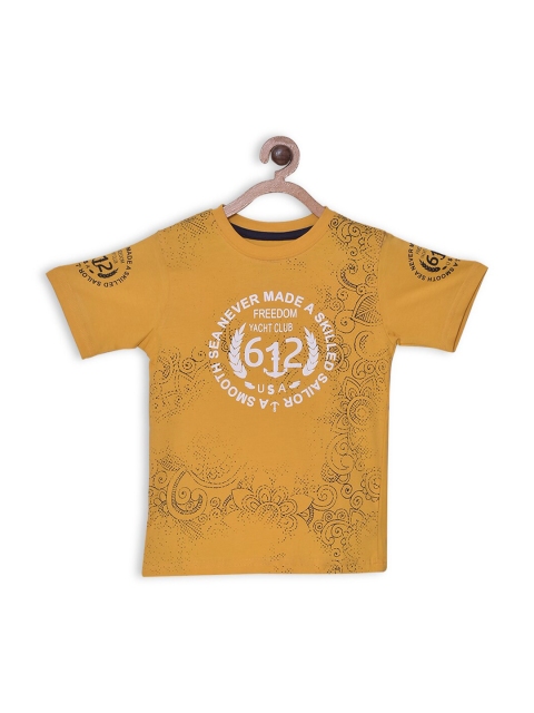 

612 league Boys Mustard & White Graphic Printed T-shirt