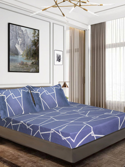 

Aura Blue & White 160 TC Queen Bedsheet with 2 Pillow Covers