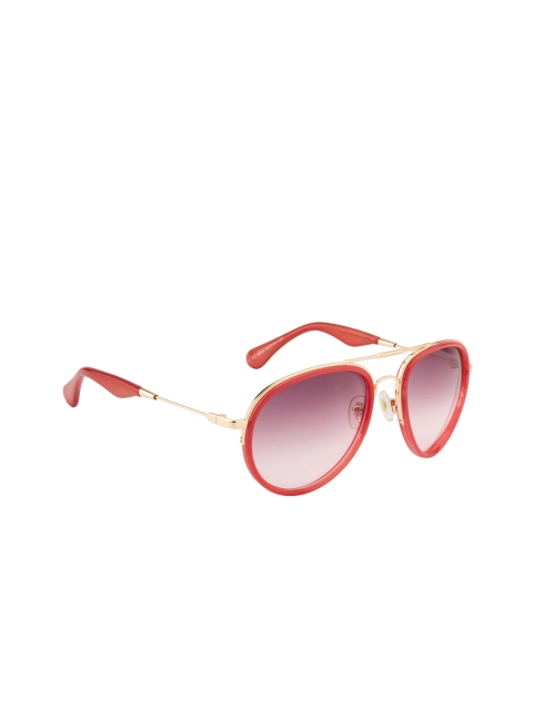 

Ted Smith Unisex Pink Lens & Gold-Toned Aviator Sunglasses with UV Protected Lens
