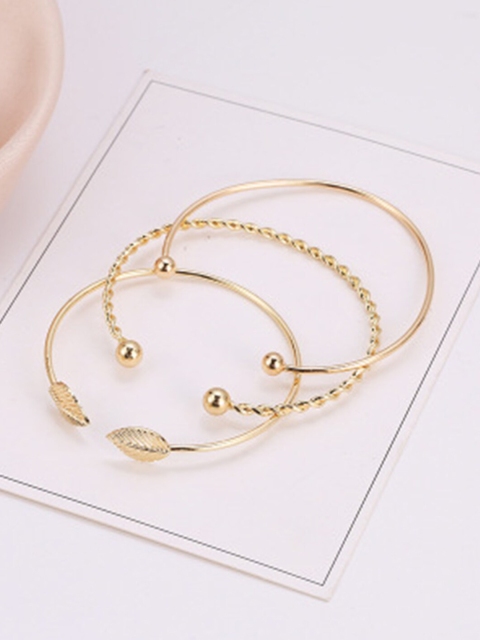 

YoungWildFree Women Set of 3 Gold-Toned Brass Gold-Plated Kada Bracelet