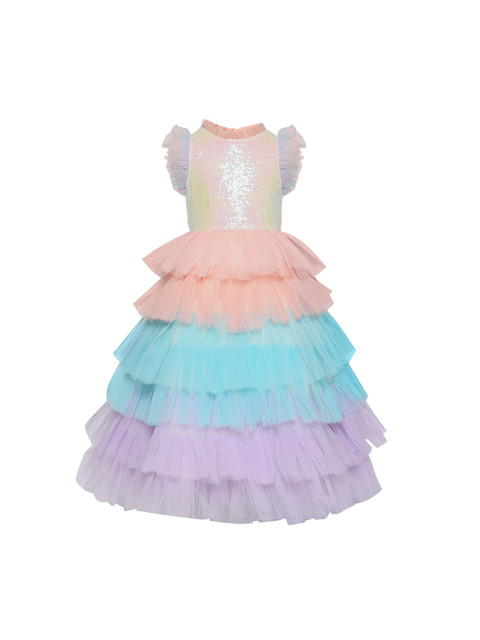 

oui oui Multicoloured Embellished Multi- Layered Net Maxi Dress