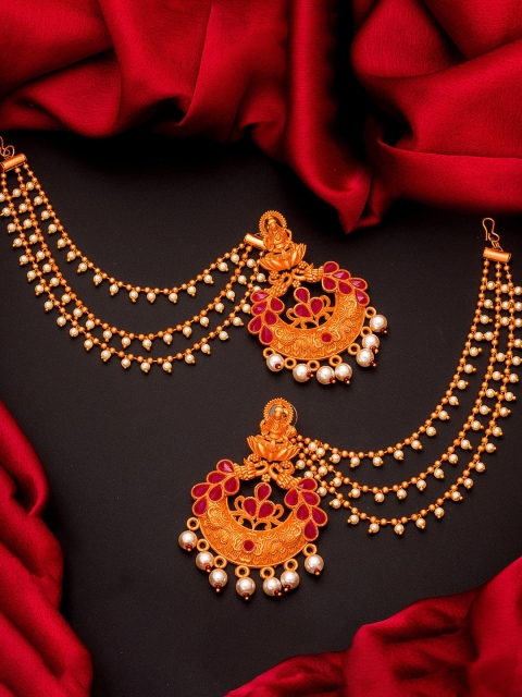 

aadita Gold-Toned & Red Classic Chandbalis Earrings