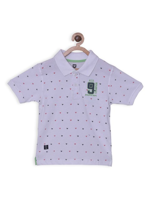

612 League Boys White Printed Polo Collar T-shirt