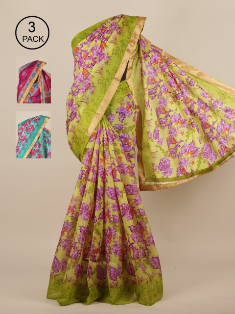 

Pothys Pack Of 3 Jute Silk Saree, Green