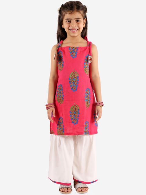

Chipbeys Girls Magenta Floral Printed Pure Cotton Kurta with Sharara