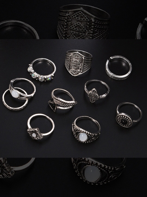 

YoungWildFree Pack Of 10 Silver-Plated Rings