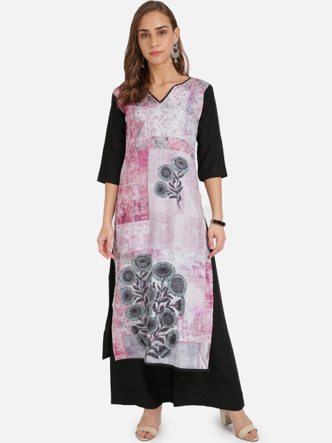 

SAADHVI Women Pink & black Ethnic Motifs Printed Pure Crepe Kurta