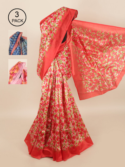 

Pothys Pack of 3 Ethnic Motifs Jute Silk Sarees, Pink