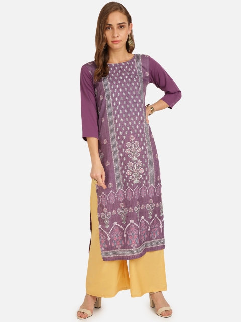 

SAADHVI Women Purple Printed Cold-Shoulder Sleeves Crepe Kurta