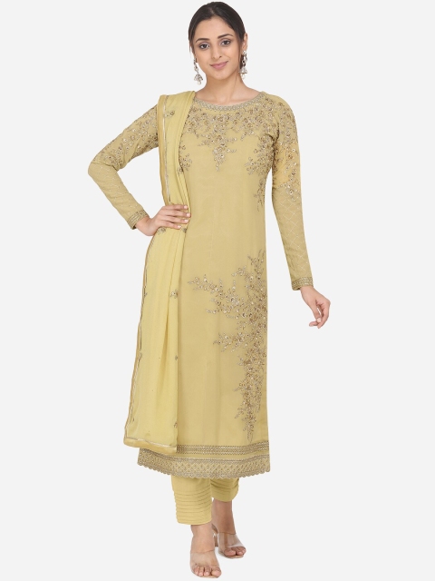 

Stylee LIFESTYLE Beige & Golden Embroidered Unstitched Dress Material