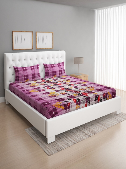 

ROMEE Purple & Red Floral 144 TC Queen Bedsheet with 2 Pillow Covers