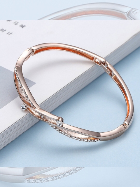 

YoungWildFree Women Gold-Toned & Transparent Brass Cubic Zirconia Gold-Plated Bangle-Style Bracelet