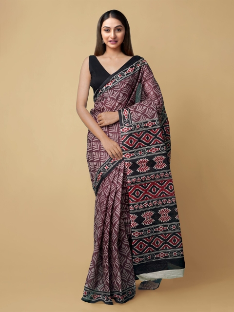 

Unnati Silks Black & Red Floral Pure Cotton Kovai Handloom Saree