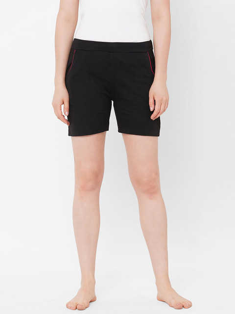 

Sweet Dreams Women Black Cotton Solid Lounge Shorts
