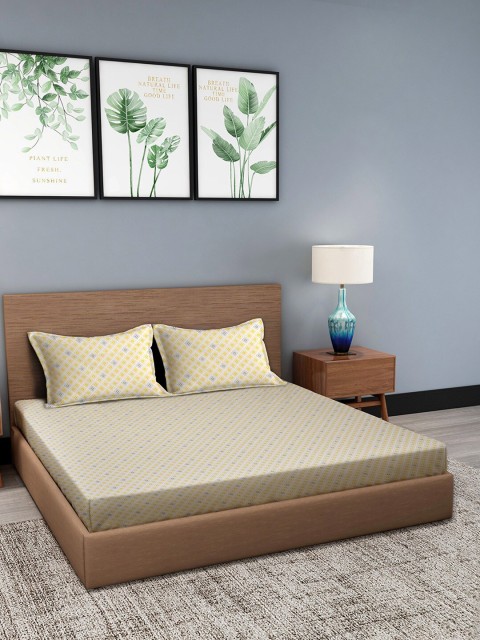 

Trident White & Yellow Geometric 144 TC Queen Bedsheet with 2 Pillow Covers