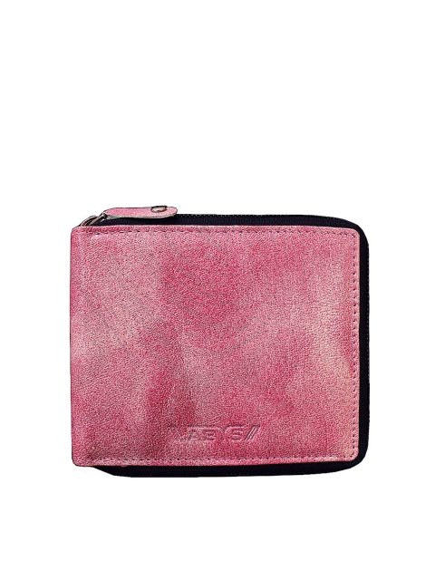 

ABYS Men Pink Textured Leather Zip Around Wallet