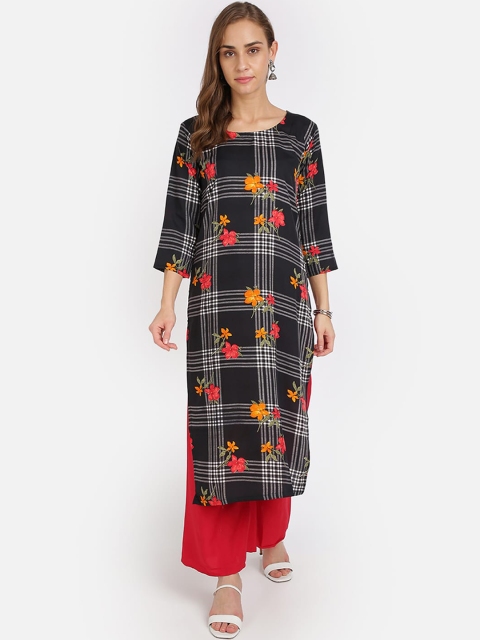 

SAADHVI Women Black Checked Thread Work Crepe Kurta