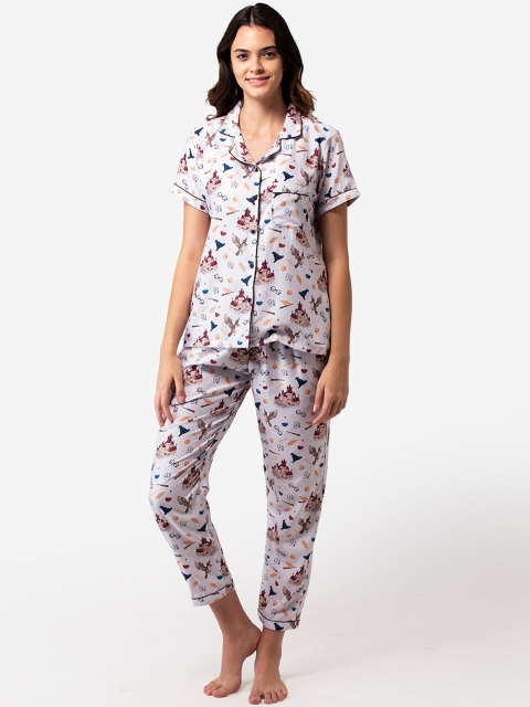 

Bellofox Women Grey & Brown Printed Night suit