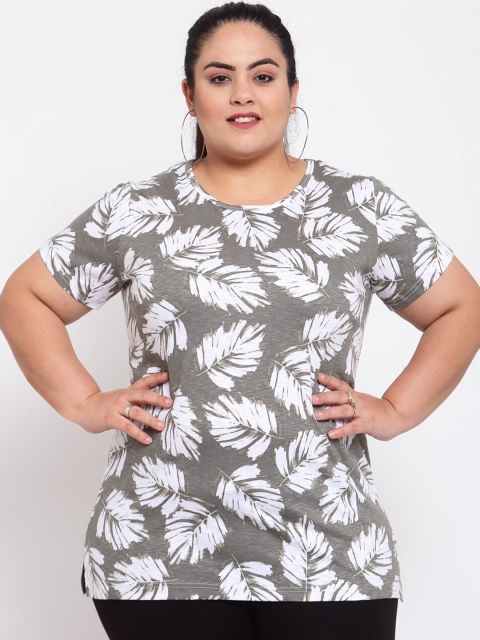 

plusS Women Grey Floral Printed Tropical T-shirt
