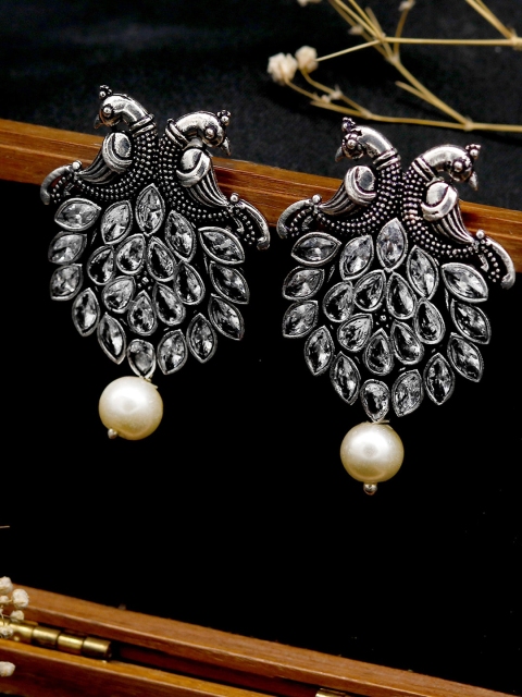 

TEEJH Silver-Toned Contemporary Drop Earrings