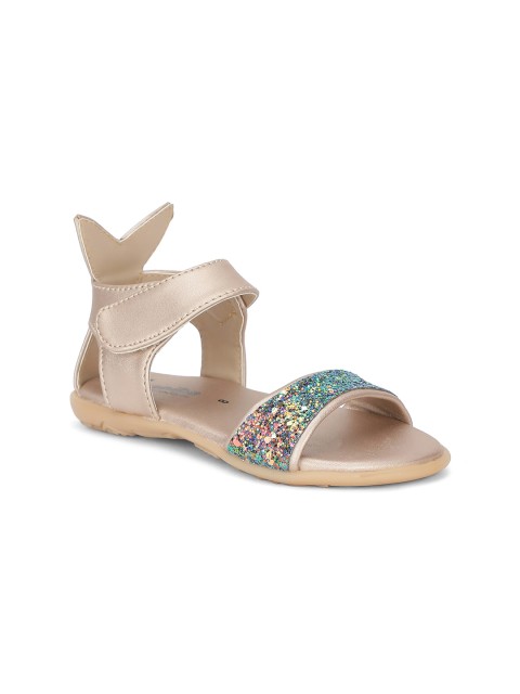 

Khadims Girls Gold-Toned & Green Embellished Open Toe Flats