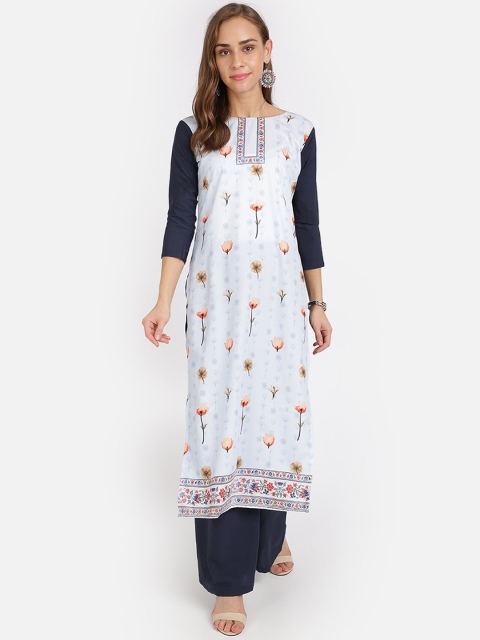 

SAADHVI Women Blue Floral Printed Crepe Kurta