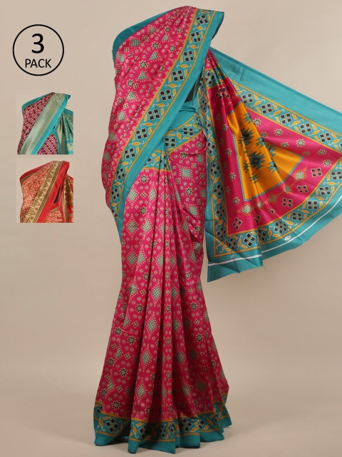 

Pothys Pack of 3 Ethnic Motifs Jute Silk Sarees, Pink