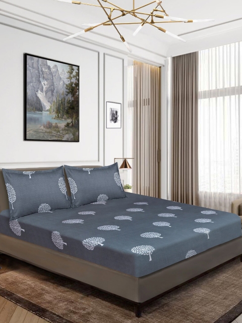 

Aura Grey & White Floral 140 TC Queen Bedsheet with 2 Pillow Covers