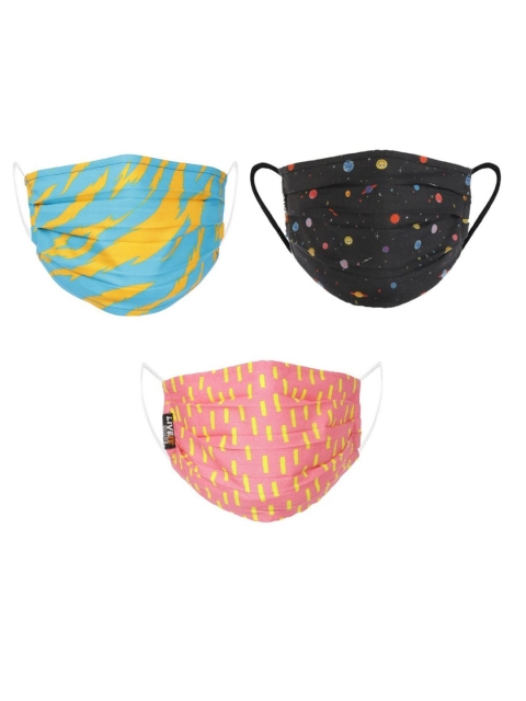 

LIVE IT SAFE Unisex Pack Of 3 Printed 4-Ply Reusable Cotton Cloth Masks With Nano Technology, Green