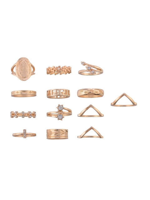 

YoungWildFree Set Of 13 Gold-Plated Gold-Toned Rhinestones-Studded Fingers Rings