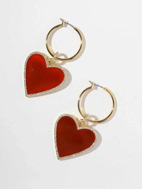 

YoungWildFree Red Heart Shaped Hoop Earrings