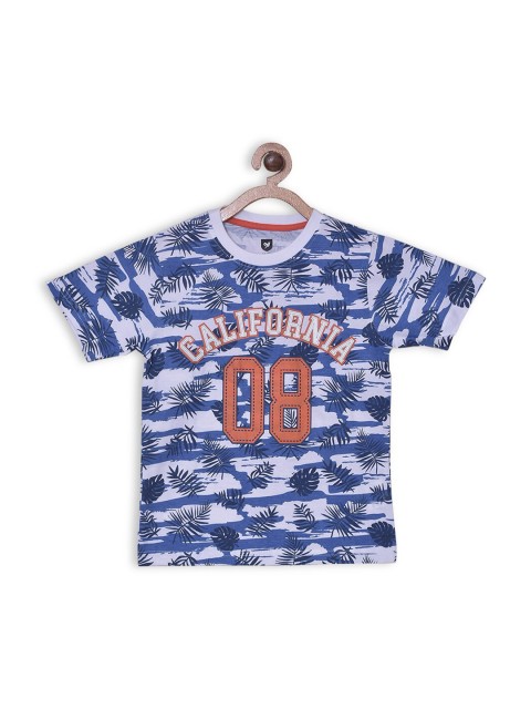 

612 league Boys Blue Printed Tropical Printed Cotton T-shirt