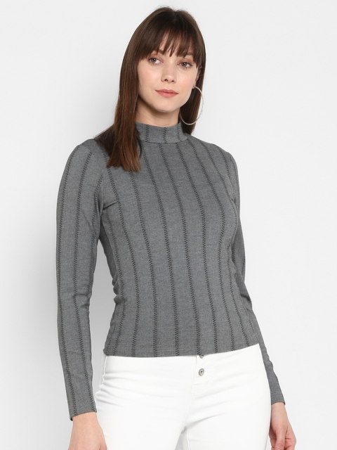 

FOSH Grey Striped Regular Top