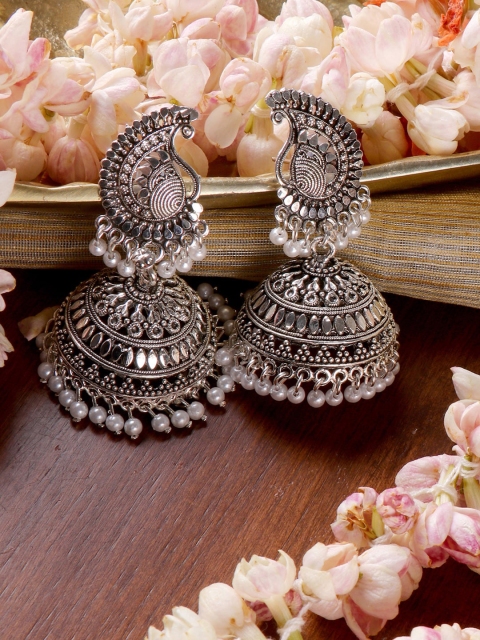 

TEEJH Silver-Plated Paisley Shaped Jhumkas Earrings