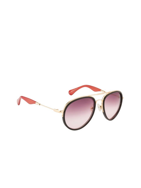 

Ted Smith Unisex Pink Lens & Gold-Toned Aviator Sunglasses with UV Protected Lens